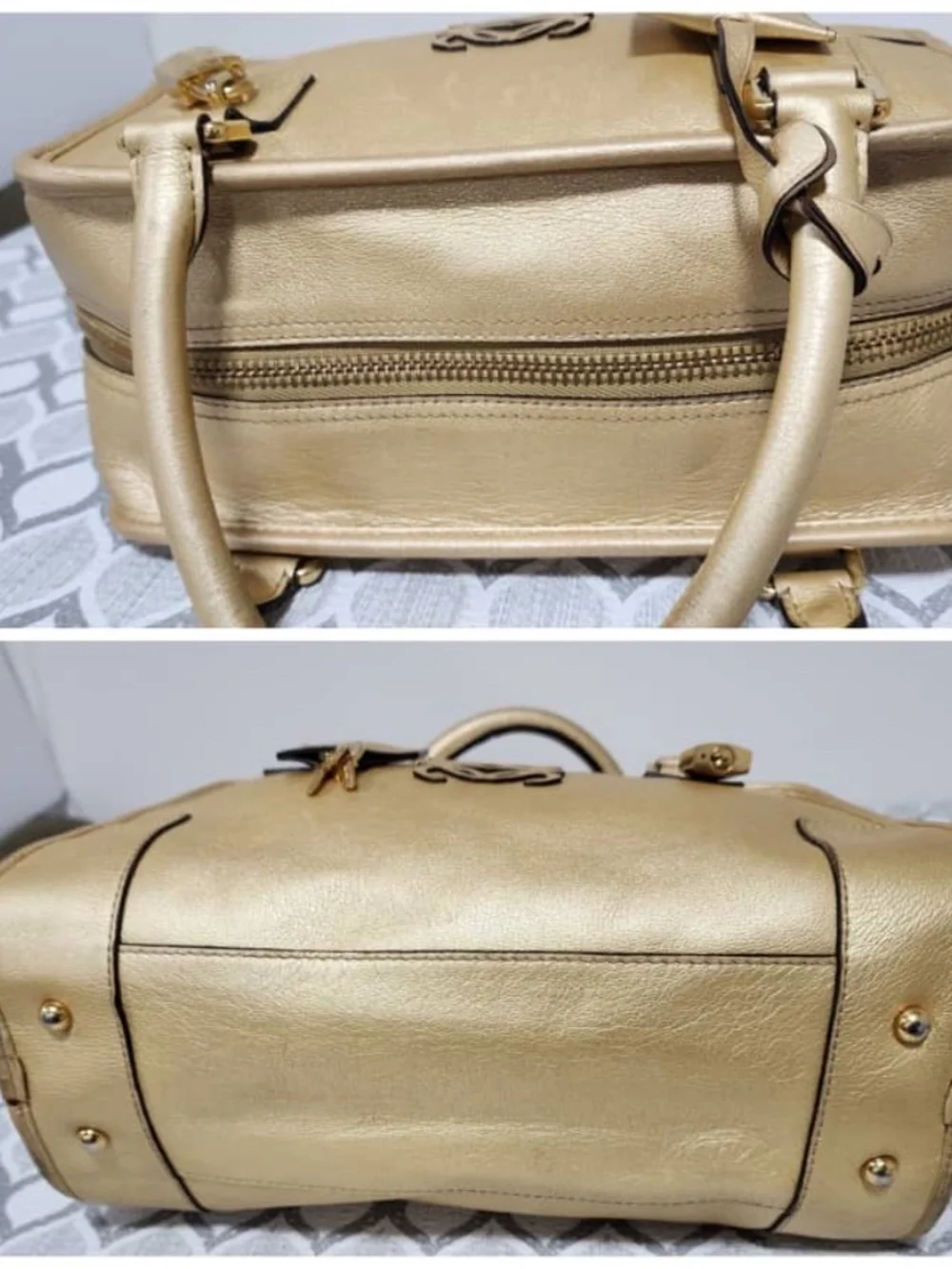Authentic LOEWE Metallic Goatskin Amazona 36 Shoulder Bag Gold